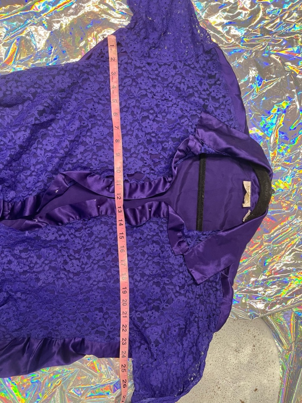 Vintage 1990s Victoria’s Secret Deep Purple Lace Satin Trim Sheer Robe Top - Picture 11 of 13